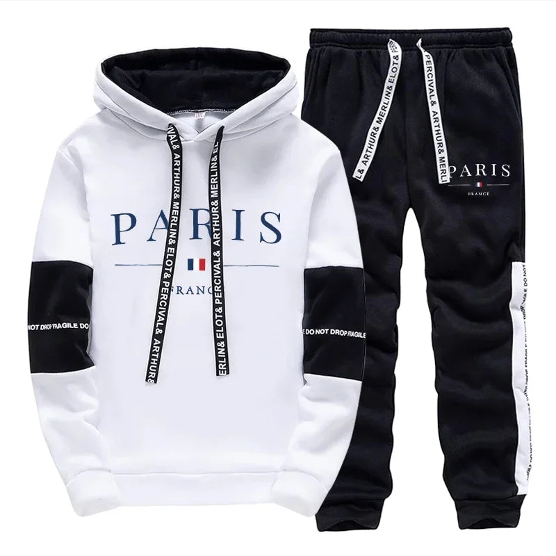 Men Hooded Sweatshirt and Sweatpants Set Casual Sportswear