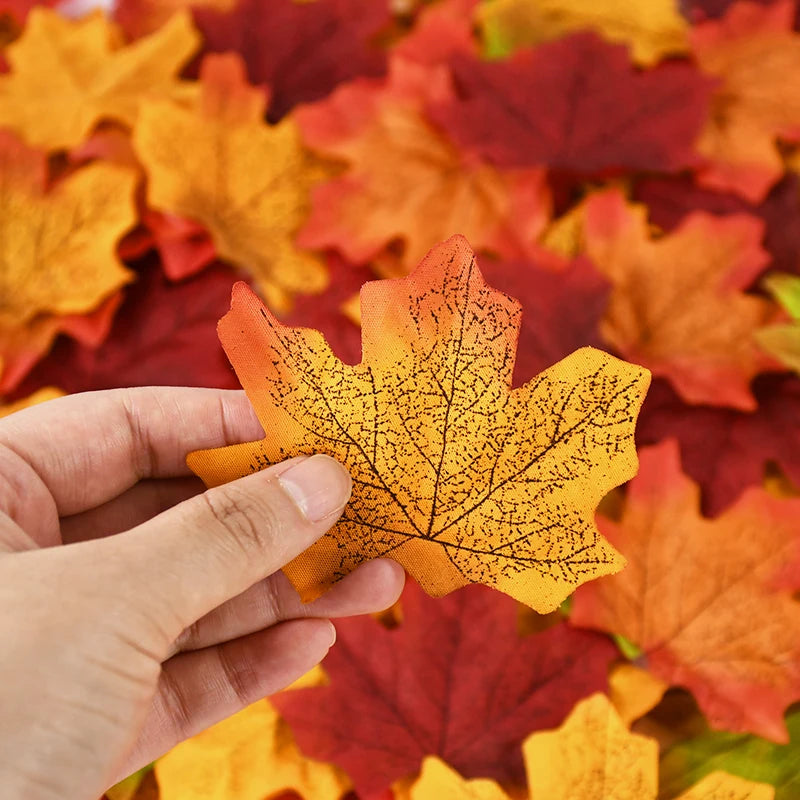 100/200Pcs Artificial Maple Leaves Autumn Fall Leaf For Thanksgiving Halloween Christmas Home Table Decoration DIY Wedding Party