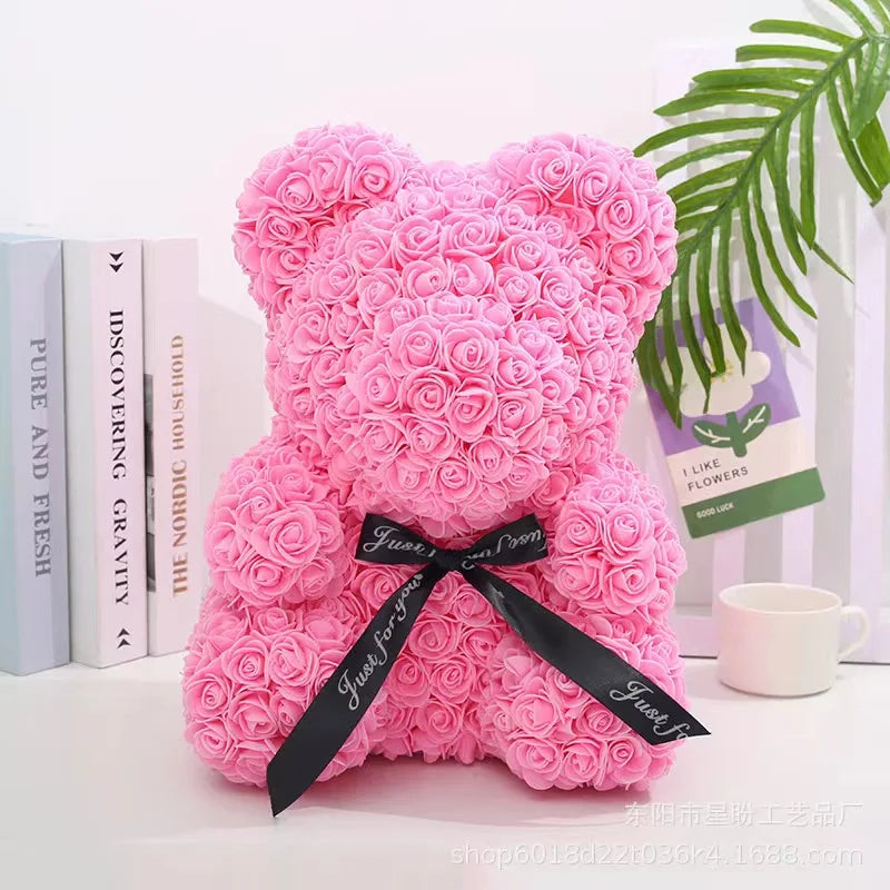 Romantic Valentine's Day Creative Eternal Flower Rose Bear Christmas Gift Rose Bear Hug Bear Wedding Flower Decoration Gift - trendingshoping.com
