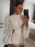 Women’s White Lace Flare Sleeve Top & Mini Skirt Set