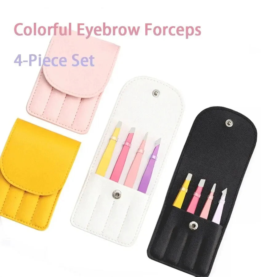 Christmas Gift Beauty Tweezers 4-piece Set Of Colorful Stainless Steel Professional Eyebrow Clip False Eyelash Makeup Tools - trendingshoping.com