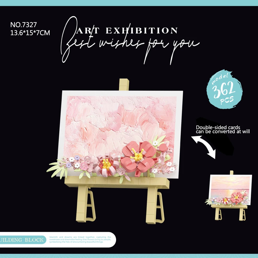 Mini Flower Painting Shelf Building Block Sets With Wooden Easel Educational Toys DIY Home Decor Mother's Day Gifts