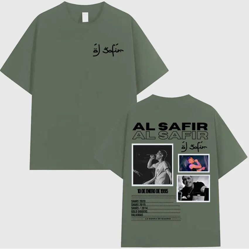 Rapper Al Safir Tour Graphics Hip Hop Tshrit Mens Harajuku Clothing Oversized Tide T-shirts Gothic Casual Y2K T Shirt Streetwear