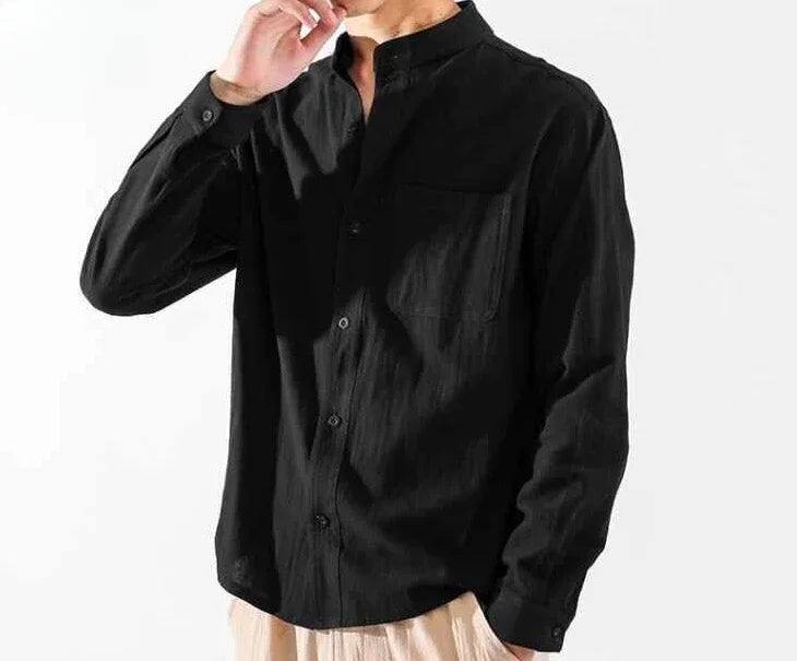 Men's White Linen Shirt with Pocket – Elegant Casual Fashion Shirt, 2025 New Arrival Social Tops