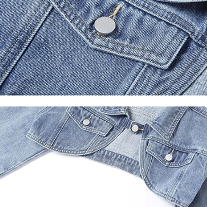 Women Cropped Denim Jacket Single Button Vintage Casual Streetwear Spring Fashion