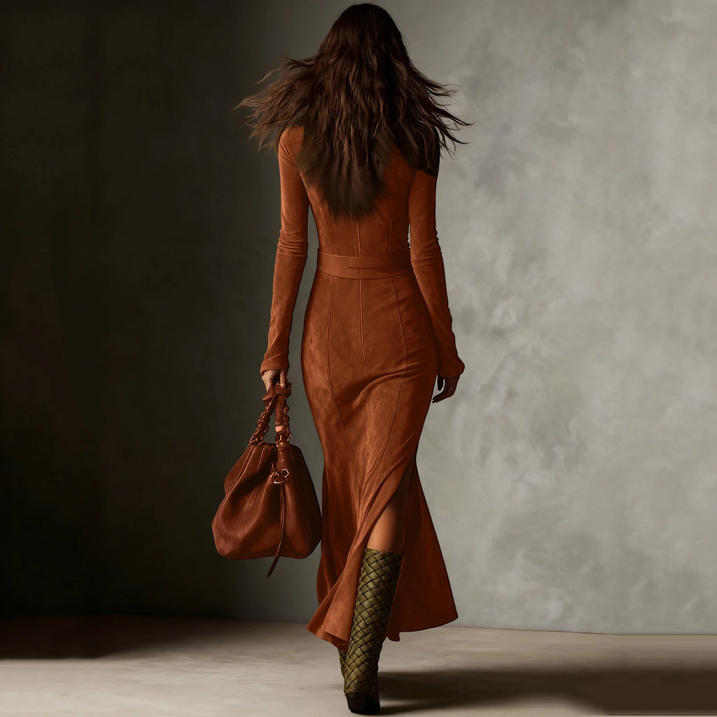 Women's Ruched Wrap Maxi Shirt Dress - Long Sleeve High Slit Ruffle Hem