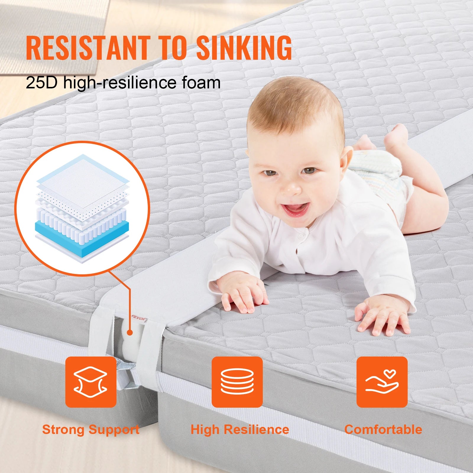 SucceBuy Bed Bridge Mattress Connector for Adjustable Bed Mattress Gap Filler with Heavy Duty Metal Buckle Strap 25D Memory Foam - trendingshoping.com