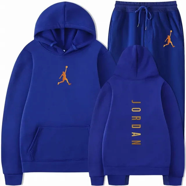 Men's Essential Winter Tracksuit - Heavyweight Solid Color Hoodie & Stretch Jogger Set - 2-Piece Urban Sportswear