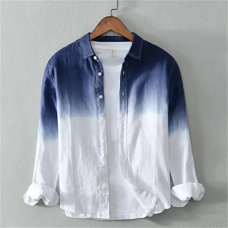 Men’s Long Sleeve Linen Shirt Casual Gradient Design