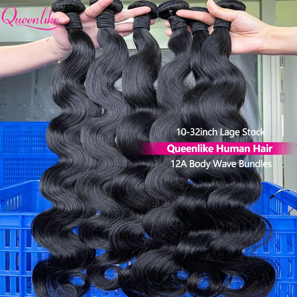 Queenlike 24 24 24 Inch Body Wave Bundles Human Hair 12A Brazilian Raw Hair Weave Bundles 1/3 PCS Human Hair Bundles Extensions - trendingshoping.com