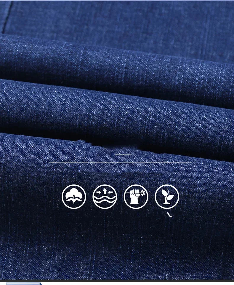 Men's Classic Straight Leg Stretch Jeans - Casual Work Denim Trousers in Blue & Black