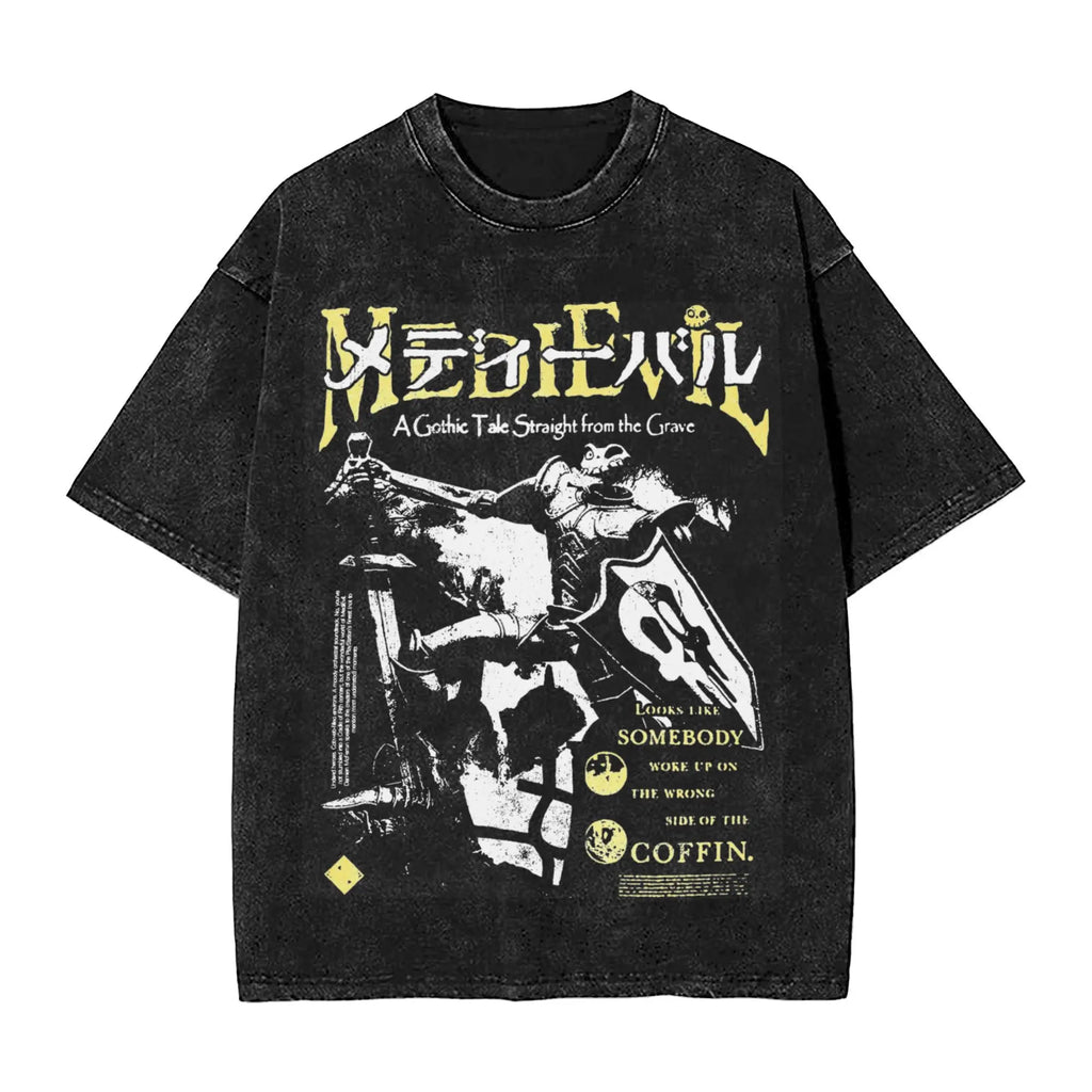 Washed T Shirts MediEvil Hip Hop Retro T-Shirts Oversize  Streetwear Short Sleeve Graphic Tops Tees for Men Women