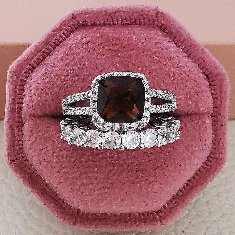 2025 Trend New Rose Gold Color silver color bride Engagement Wedding Ring Set of for Women Christmas Gift Dating Jewelry R4955 - trendingshoping.com