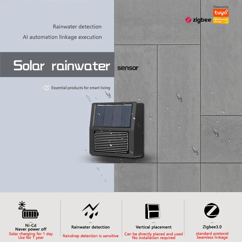 Smart Home Zigbee Solar Charging Rainwater Detector Real Time Wireless Solar Rain Sensor Smart Life App