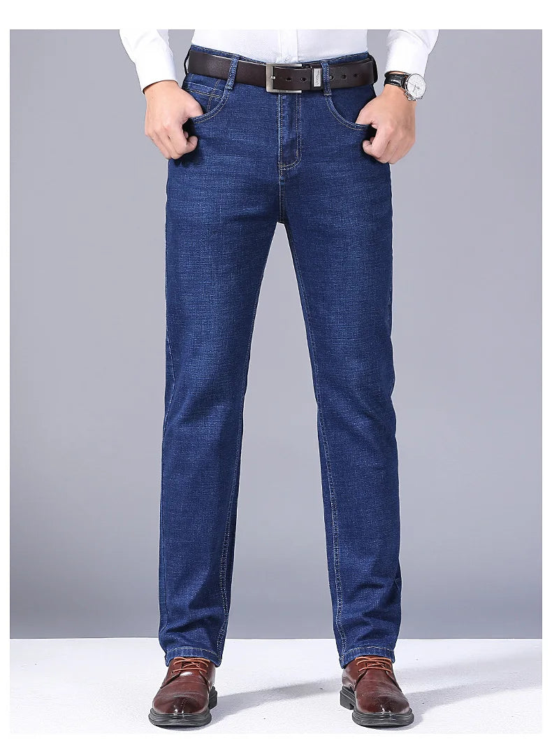Men Fashion Straight Jeans 2024 New Stretch Slim Fit Comfortable Soft Business Denim Trousers Male Brand Clothing