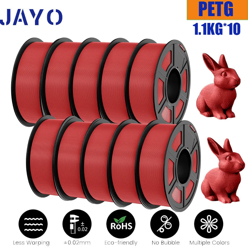 JAYO petg Filament 3d PETG 1.75mm 10Rolls Neatly Wound Toughness no bubbles 3D Printer Filament for FDM Muticolor 1.1KG /roll - trendingshoping.com