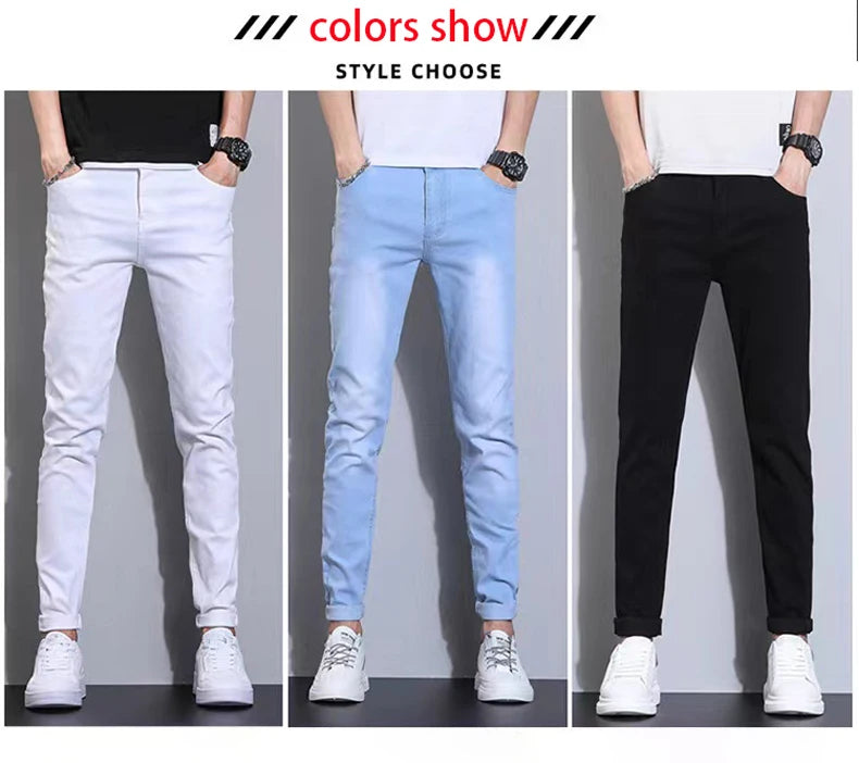 Men's Slim Fit Stretch Skinny Jeans - High Quality Black & White Denim Pants