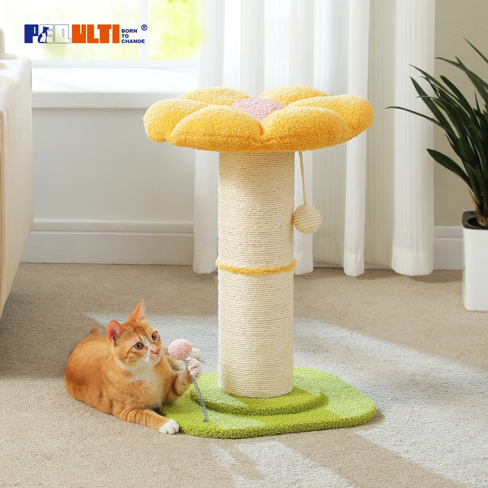 Flower Cat Scratching Post Small Cat Tree Tower Cat Scratcher for Indoor Cats with Super Thick Scratching Post Removable Cat Bed - trendingshoping.com