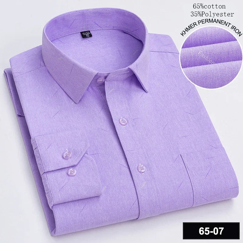 Men's Slim Fit Long Sleeve Shirt – Formal Plain Cotton Shirt with Single Pocket, Soft Plaid Office & Designer Tops"