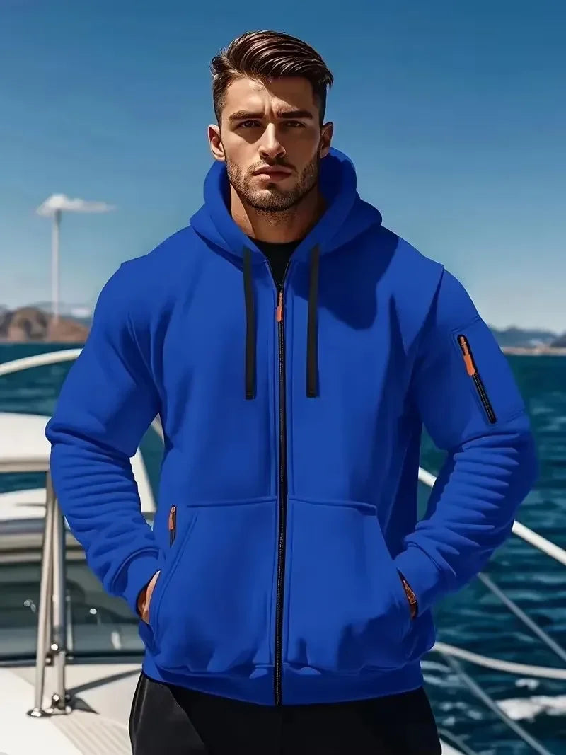 Men’s Winter Warm Zip Hoodie – Casual Sweatshirt with Side Pockets for Outdoor Sports