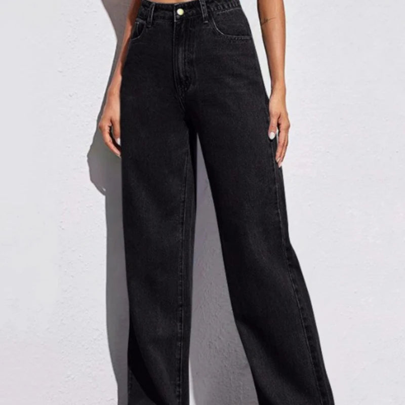 New ForeignWomen's High-Waisted Wide-Leg Jeans - Straight Loose Fit Denim with Elegant Drape Trade
