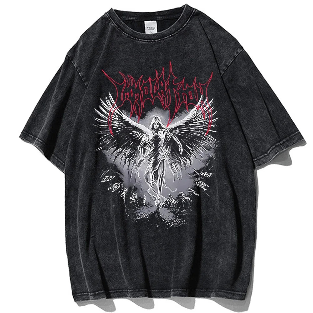 Gothic Printed T Shirts Summer Cotton Vintage Acid Wash T-Shirt Tees Hip Hop Streetwear Harajuku Men's TShirt Women Casual Tops