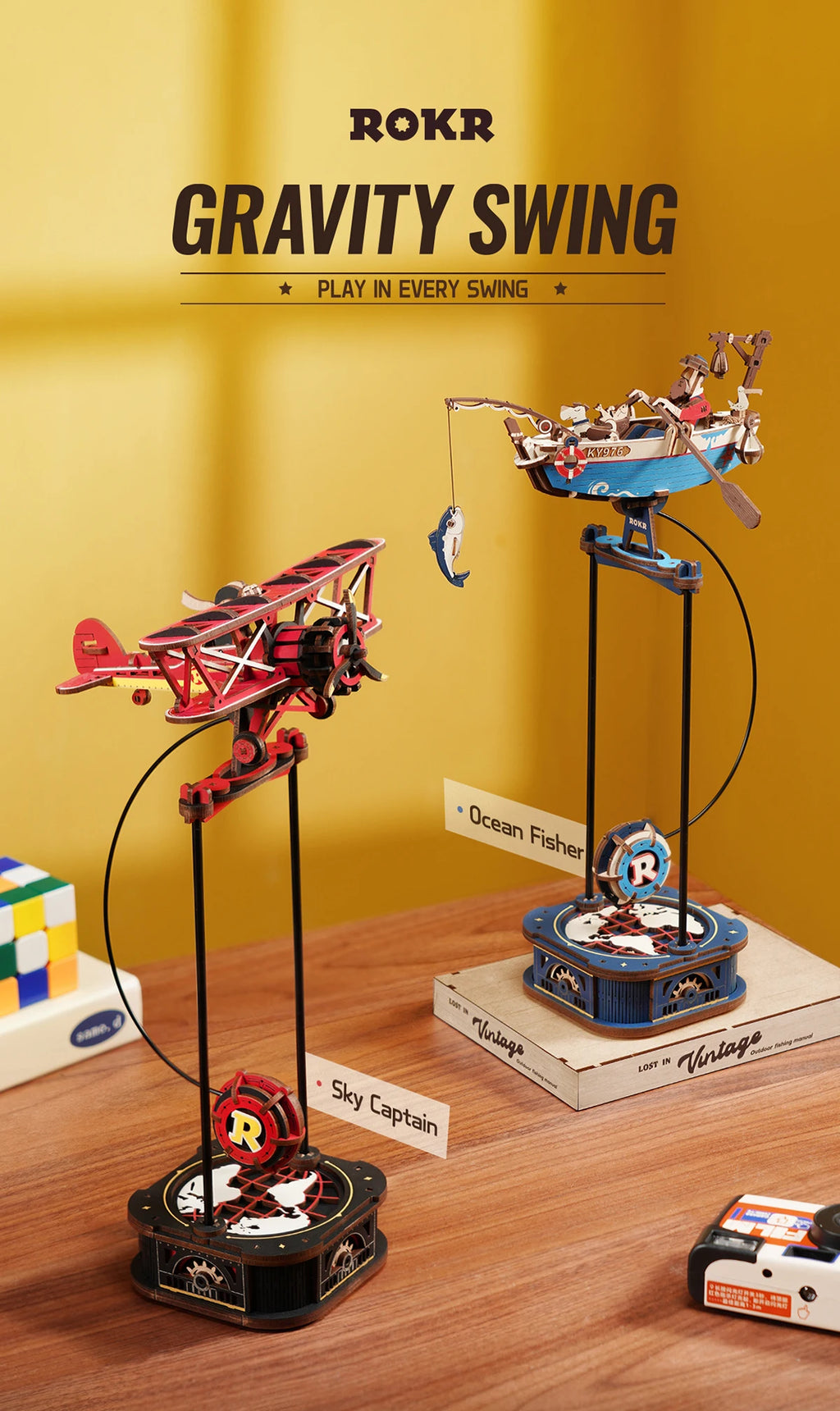Robotime Rokr Gravity Swing Model Building Kit 3D Wooden Puzzle kit Sky Captain kit Ocean Fisher kit Best Gifts for Adults Teens - trendingshoping.com