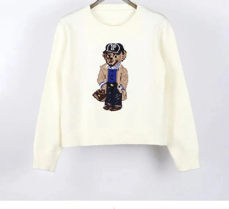 Bear Print Cashmere Pullover Sweater – Trendy Autumn/Winter Knitwear - trendingshoping.com