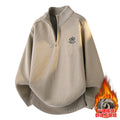 Half Zip Fleece Hoodie for Men – 2025 Winter Warm Embroidered Thick Sweater