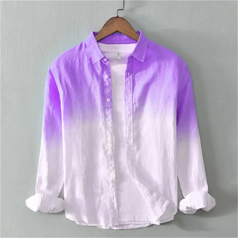 Men’s Long Sleeve Linen Shirt Casual Gradient Design