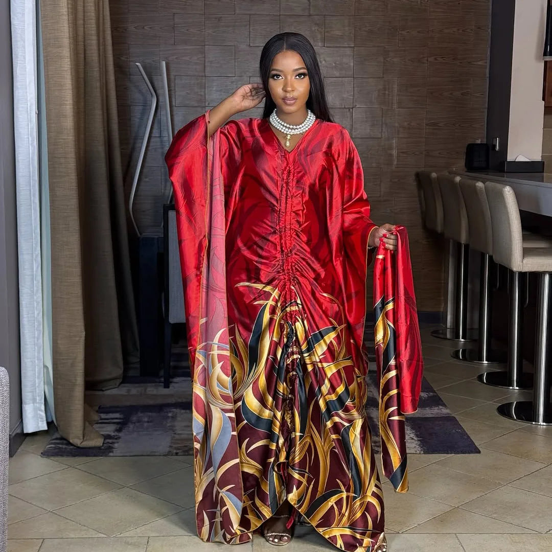 2025 Fashion African Dress for Women – Printed Fabric, Loose Fit with Belt, New Stylish  Dresses