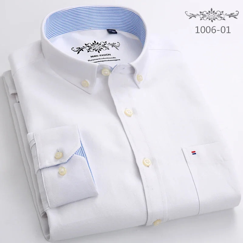 Men's Slim Fit Long Sleeve Shirt – Formal Plain Cotton Shirt with Single Pocket, Soft Plaid Office & Designer Tops"