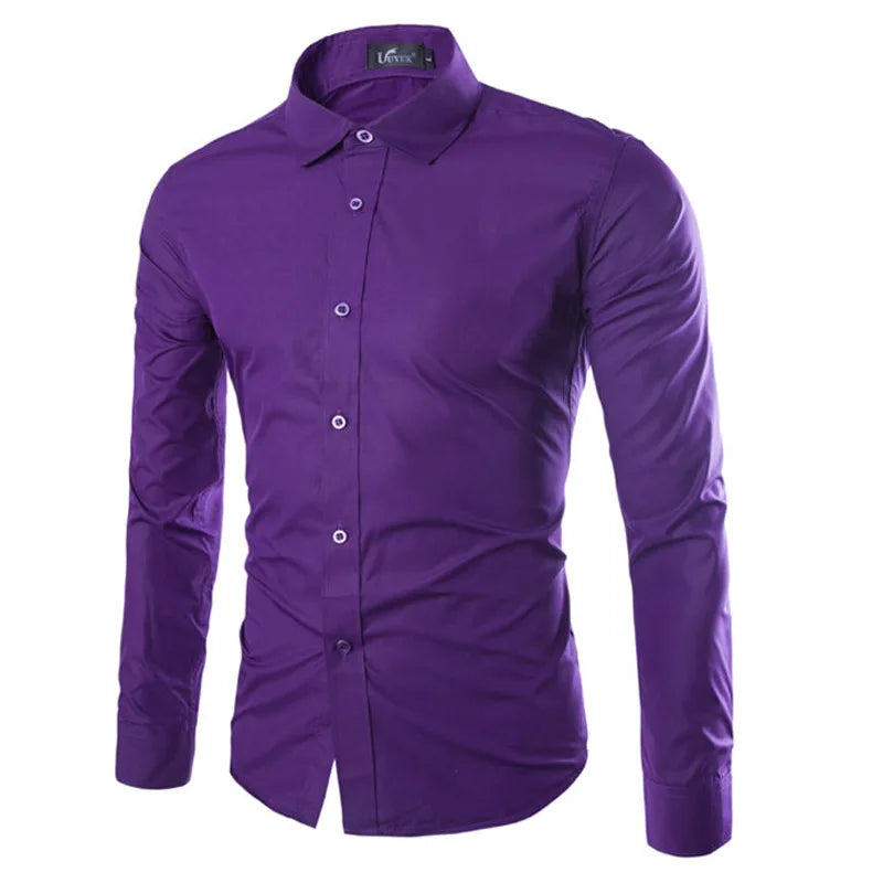 Men’s Solid Color Long Sleeve Casual Shirt Candy Color Fashion Shirt