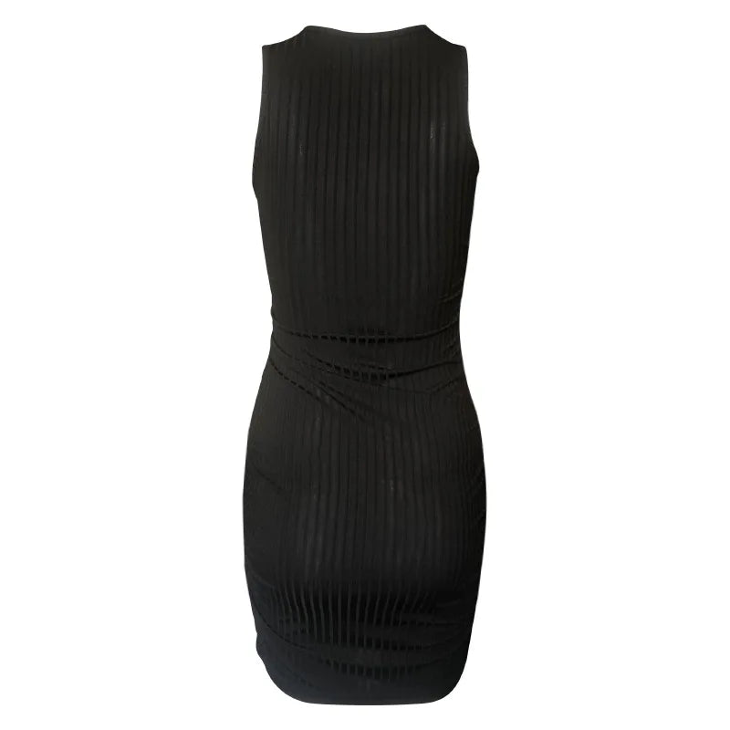 Women Bodycon Mini Dress Sleeveless Slim Fit Solid Color