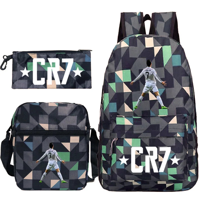 cr7 3-Piece Sport Athletic Backpack Set - Lightweight School Bag with Laptop Sleeve & Matching Pouches - Teens Travel Mochila