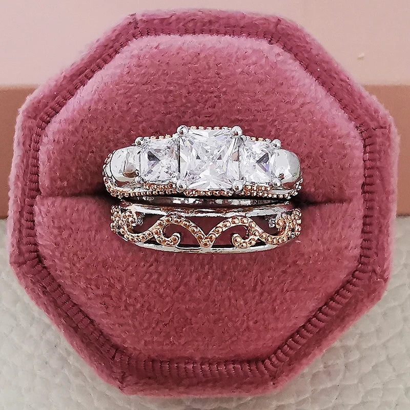 2025 Trend New Rose Gold Color silver color bride Engagement Wedding Ring Set of for Women Christmas Gift Dating Jewelry R4955 - trendingshoping.com