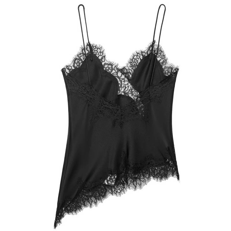 HXAO Lace Asymmetrical Top Women Tanks & Camis Summer 2025 Black Slip Sleeveless Top  Ladies y2k Backless Off Shoulder Camisole