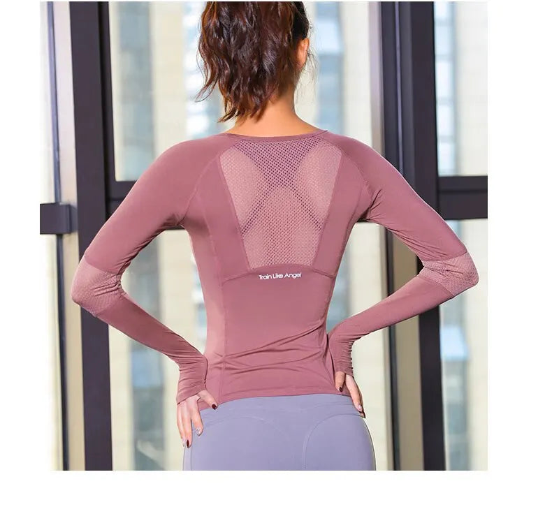 Women's Seamless Long Sleeve Yoga Top - Thumbhole Slim Fit Gym Shirt