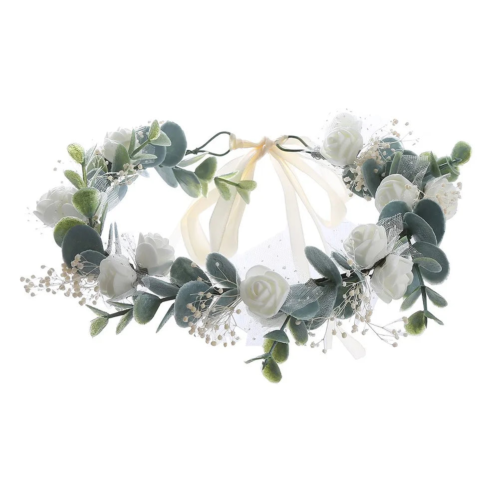 ashion Cosplay Headband – Fairy Flower & Leaf Antler Crown, Black Simulated Flower Elf Headpiece for Photoshoot & Wedding