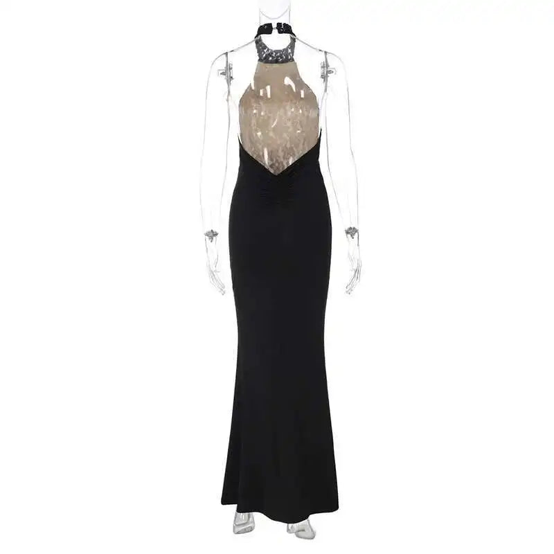 Women’s Fashion Sequin Halter Neck Backless Long Dress