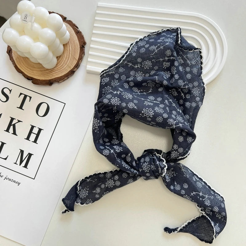 Summer Print Flower Neck Scarf Shawl Triangle Hair Head Wrap Headband Handkerchief Hair Ties Bandanas Hair Ribbon For Women