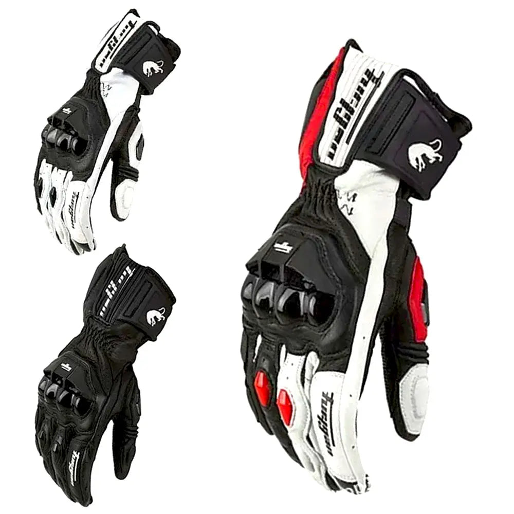 Motorcycle Gloves Black White Racing Genuine Leather Motorbike White Road Riding Team Glove Men Summer Winter Rider Gloves