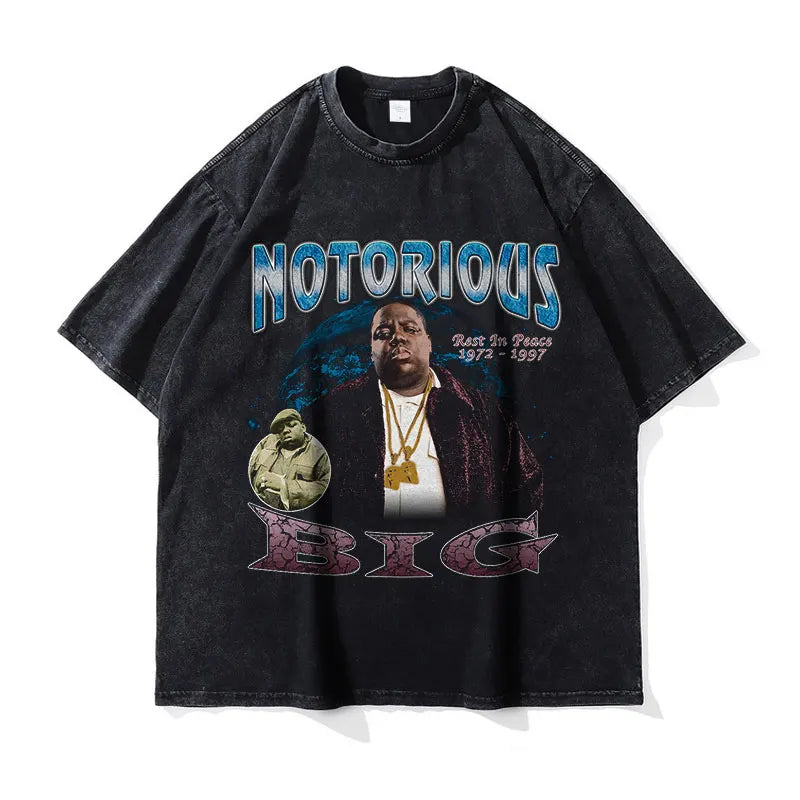 Biggie T Shirts Vintage Washed Hip Hop Rapper Singer Harajuku T-shirt Oversized DTG Y2K Short Sleeve Tops Tees Men 100% Cotton