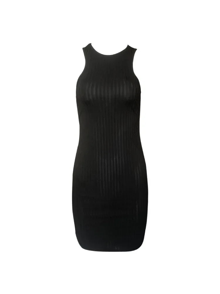 Women Bodycon Mini Dress Sleeveless Slim Fit Solid Color