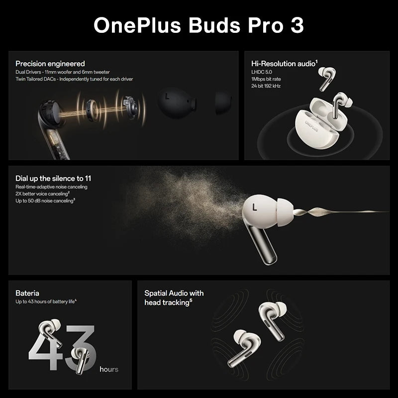 Global Version OnePlus Buds Pro 3 Earphone Up to 50dB Noise Canceling Spatial Audio with Head Tracking Hi-Resolution Audio - trendingshoping.com