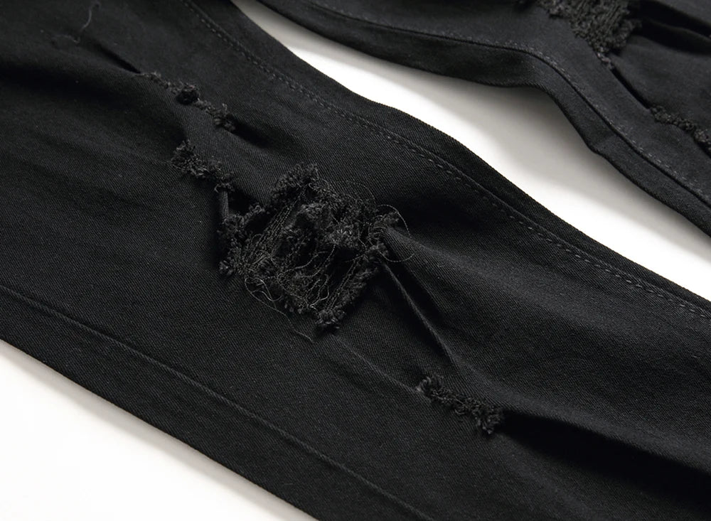 Jeans For Men Fashion Ripped Biker Skinny Denim Trousers High Street Slim Jogging Pants Homme