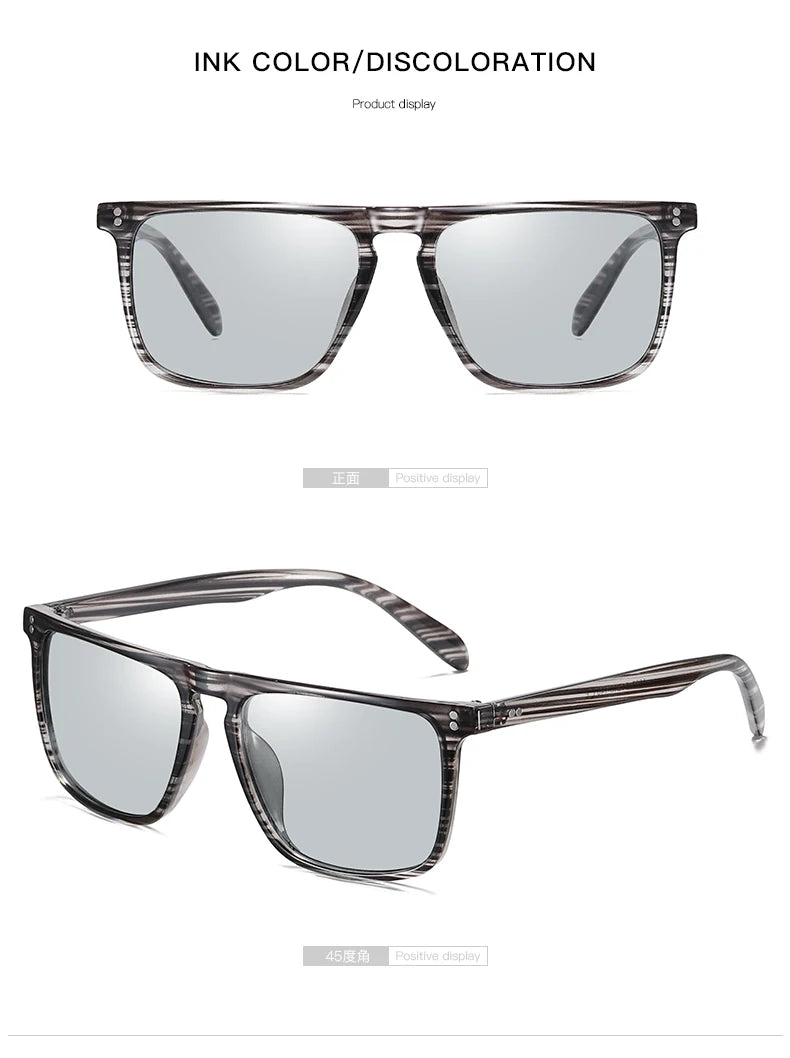 Rivet Square Photochromic Sunglasses Polarized Driving Glasses Men Women