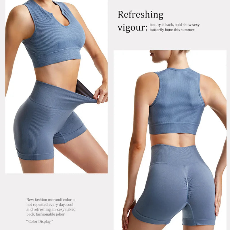 Women’s 2-Piece Seamless Yoga Set - High-Waist Leggings & Sports Bra Workout Suit