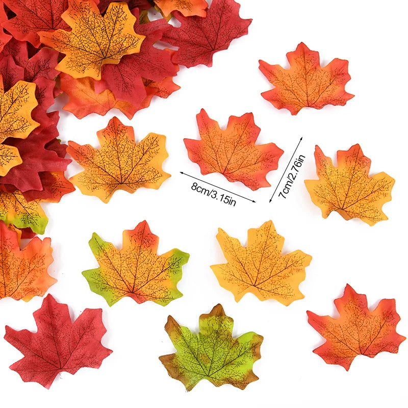100/200Pcs Artificial Maple Leaves Autumn Fall Leaf For Thanksgiving Halloween Christmas Home Table Decoration DIY Wedding Party