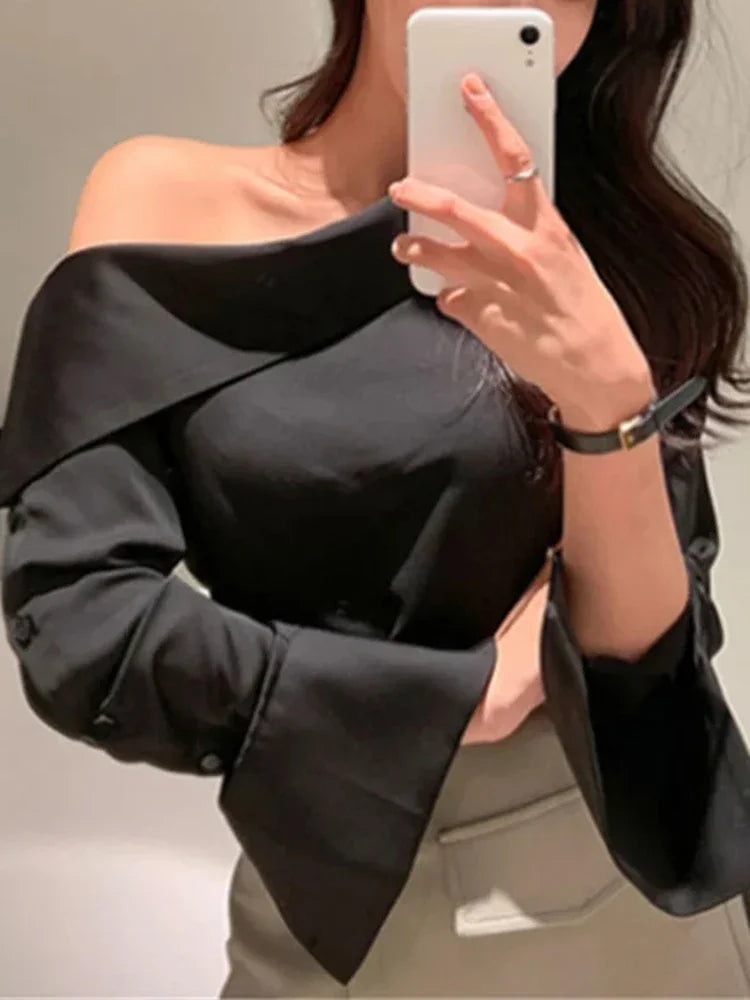 Spring Summer Women’s Off Shoulder Long Sleeve Casual Top